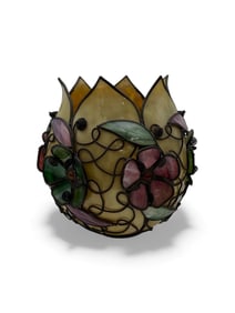 Tiffany-Inspired Slag Glass Tulip Lamp Shade with Floral Wirework, 4" Fitter