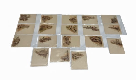 Lot of 18 Antique Court-Size Lithograph Postcards, English Scenes, 1890–1910