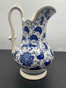 Blue & White Floral Porcelain Pitcher