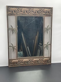 Bronze Mirror with Elephant and Palm Tree Motif