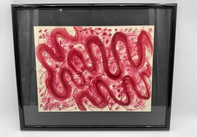 Abstract Red Ribbon Mixed Media on Paper