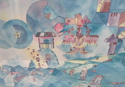 "Easter Island" by Aymon de Roussy de Sales (American, 1934-2001)