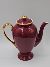 Steubenville USA Burgundy and Gold Porcelain Coffee Pot