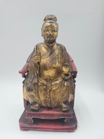 Antique Chinese Giltwood Zhenwu Carving