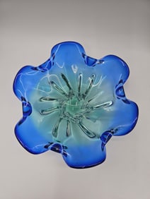 Murano Style Blue Art Glass Centerpiece Bowl