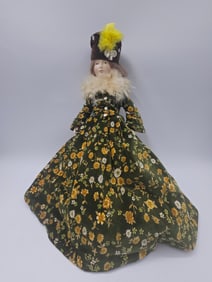 Vintage Victorian Porcelain Doll in Floral Dress