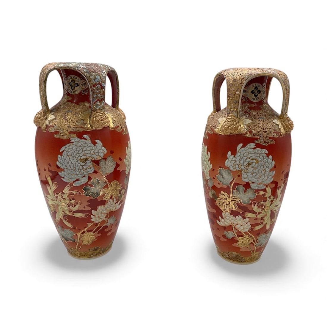 Pair of Nippon Floral Moriage Vases (1 of 4)