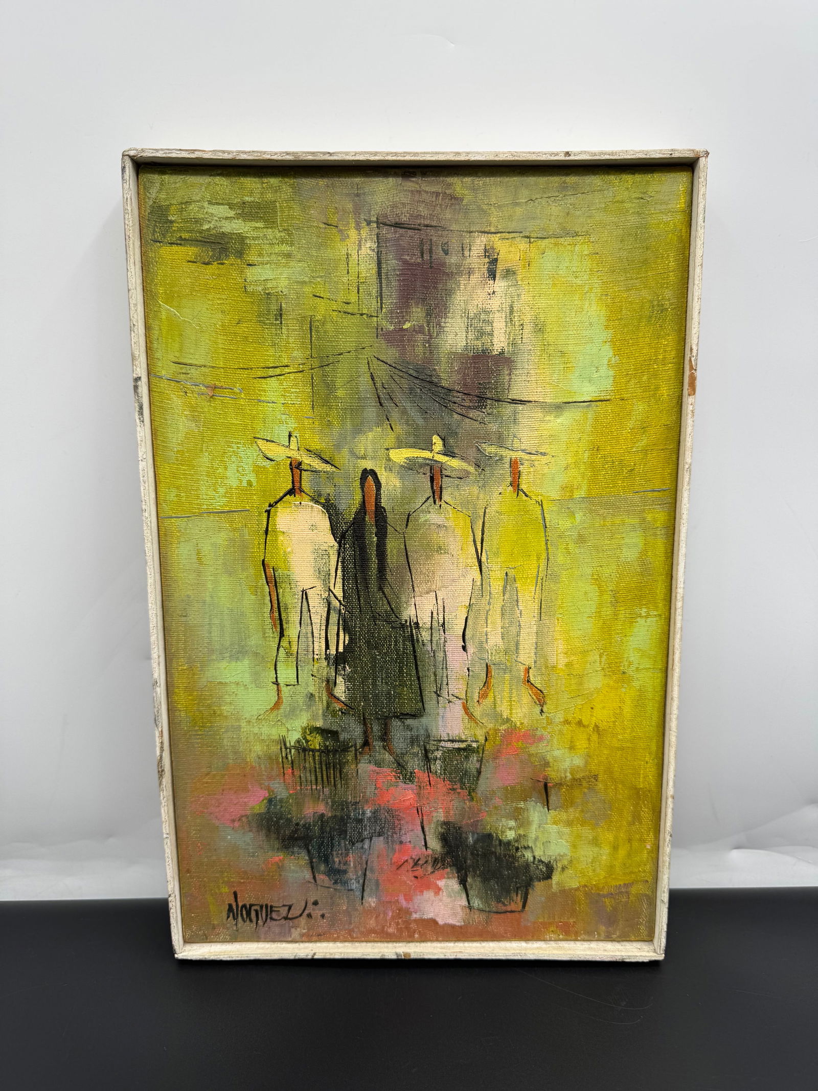 Juan Noguez, Mexican 20th C Abstract Figurative Painting, Signed Modern Expressionist Work, 15 x 10 (1 of 4)