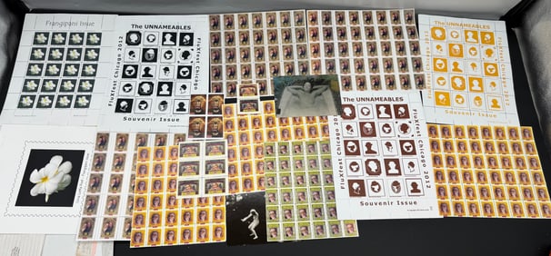 Fluxus Chicago 2012 “Frangipani Issue / The Unnameables?? Artistamp Sheets & Ephemera Composition