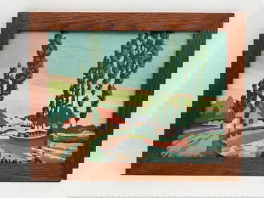 River Landscape with House and Boat Painting