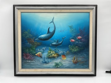 Charles Benoit Seascape with Dolphins, Oil on Canvas