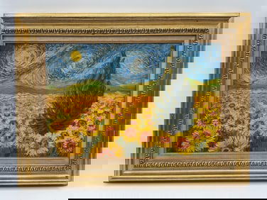 Sunflowers Under a Starry Sky In the Style of  Vincent Van Gogh