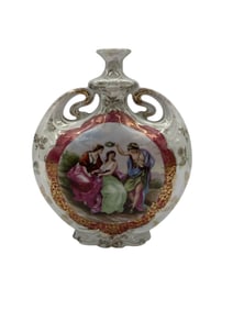 Hand-Painted Porcelain Vase with Courting Scene, Signed Kauffmann