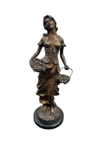 Bronze Sculpture of Woman with Baskets