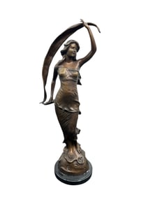 Bronze Sculpture of Woman with Scarf