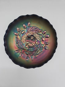 Carnival Glass Bowl with Acorn and Leaf Design