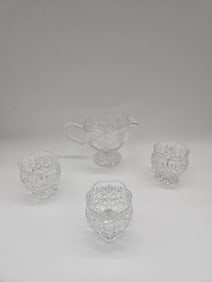Vintage Cut Glass Pitcher with Three Cups