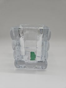 Clear Glass Cube Sculpture with Green Center