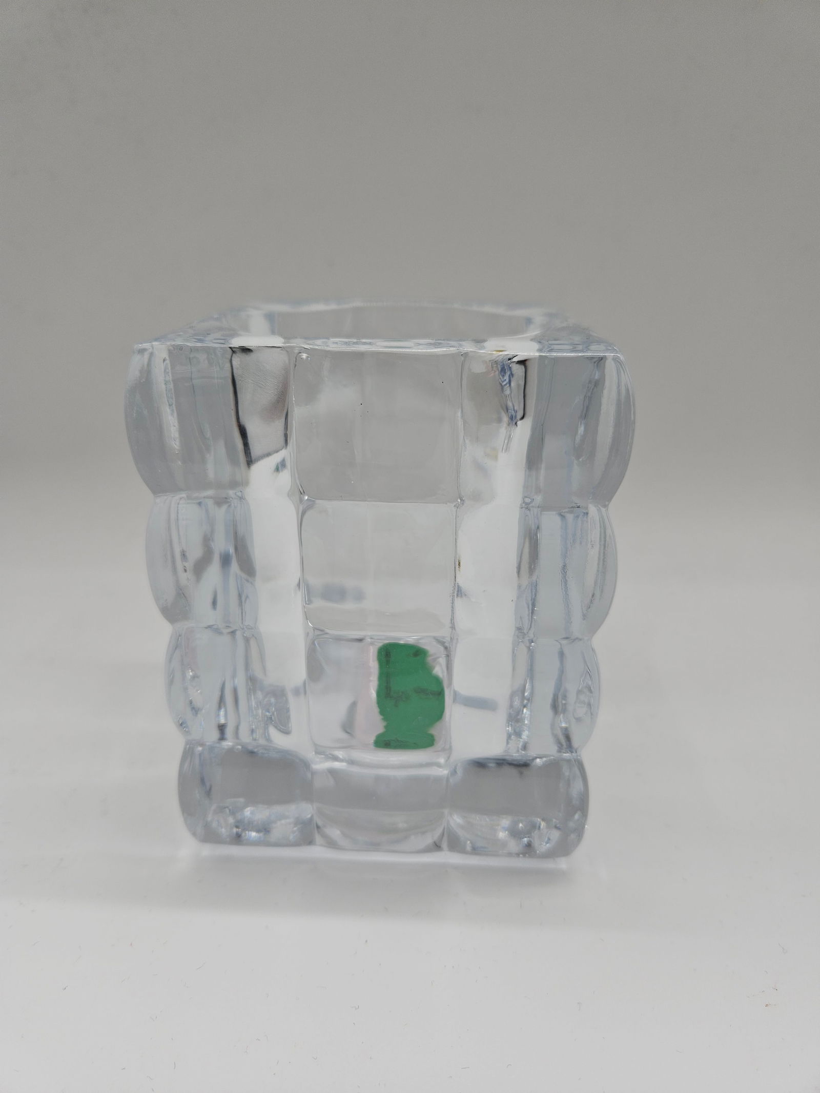 Clear Glass Cube Sculpture with Green Center (1 of 3)