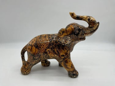 African Safari Decoupage Elephant Sculpture