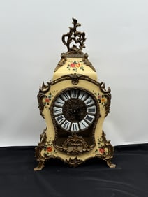 Floral Painted Metal Mantle Clock