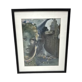 Framed Fantasy Art Print Signed  Tes 1960