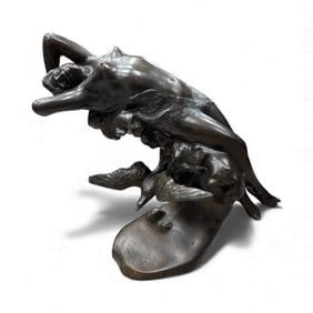 Art Nouveau–Style Patinated Bronze Sculpture of Reclining Female Nude, 22