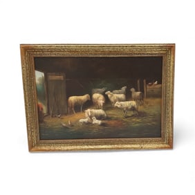 "Sheep in Pasture" by Eugène Verboeckhoven (Belgium, 1798-1881) Oil on Board