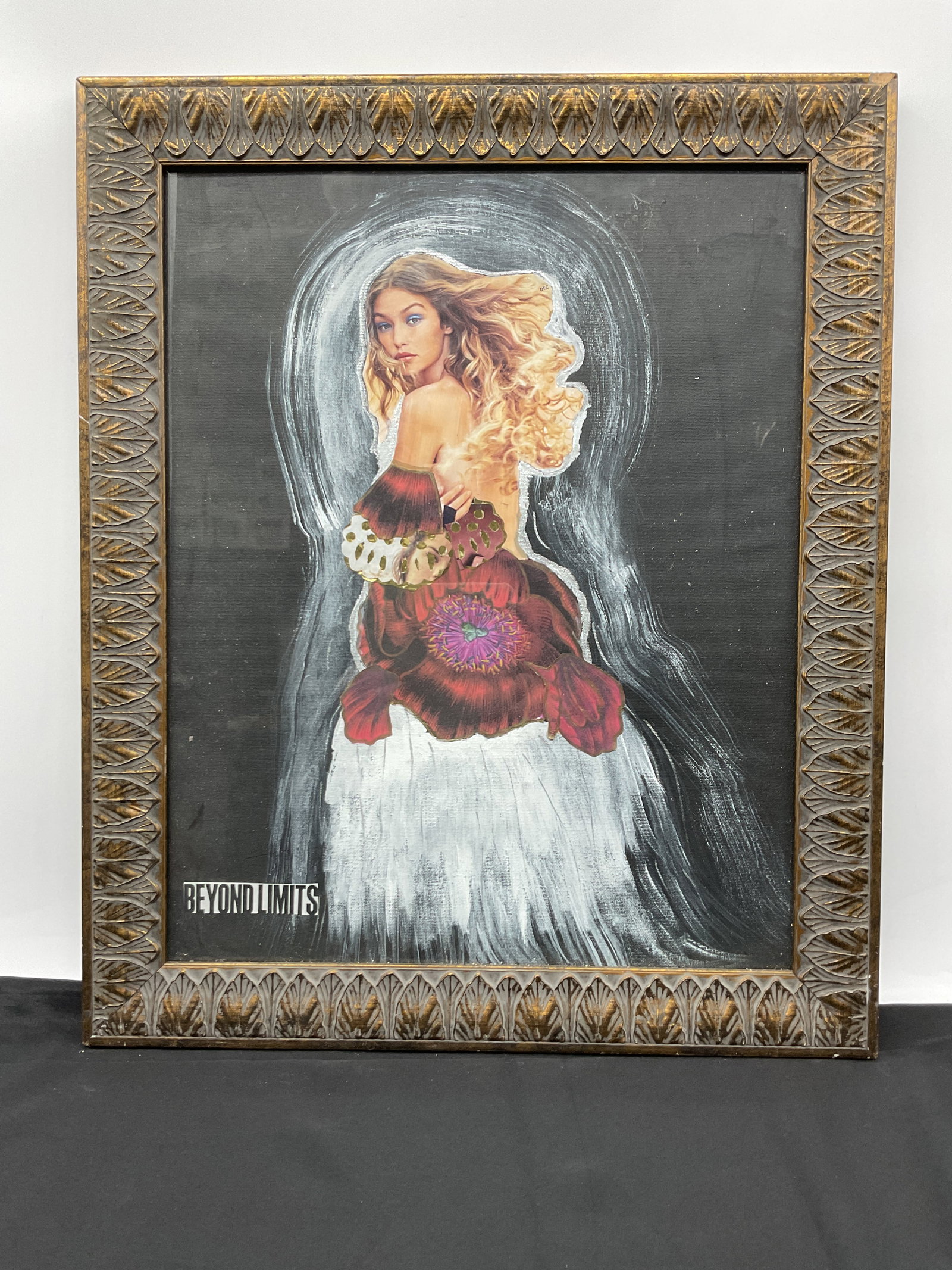 "Beyond the Limit" by Ivonne Krantz (Panama, 1954) Mixed Media Eco Friendly Art: Description: Mixed media artwork by Ivonne, featuring a portrait of a woman. Acrylic and collage elements on board, framed. Signed on verso. Dimensions: H:24in W:20in
