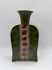 Green Glazed Ceramic Vase with Tile Inlay