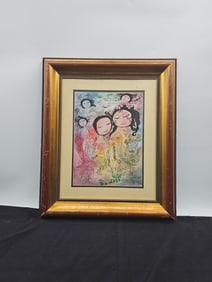 Two Women with Flowers by Clara Ledesma (Dominican, 1924-1999) Watercolor