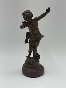 Bronze Cherub Figurine on Marble Base