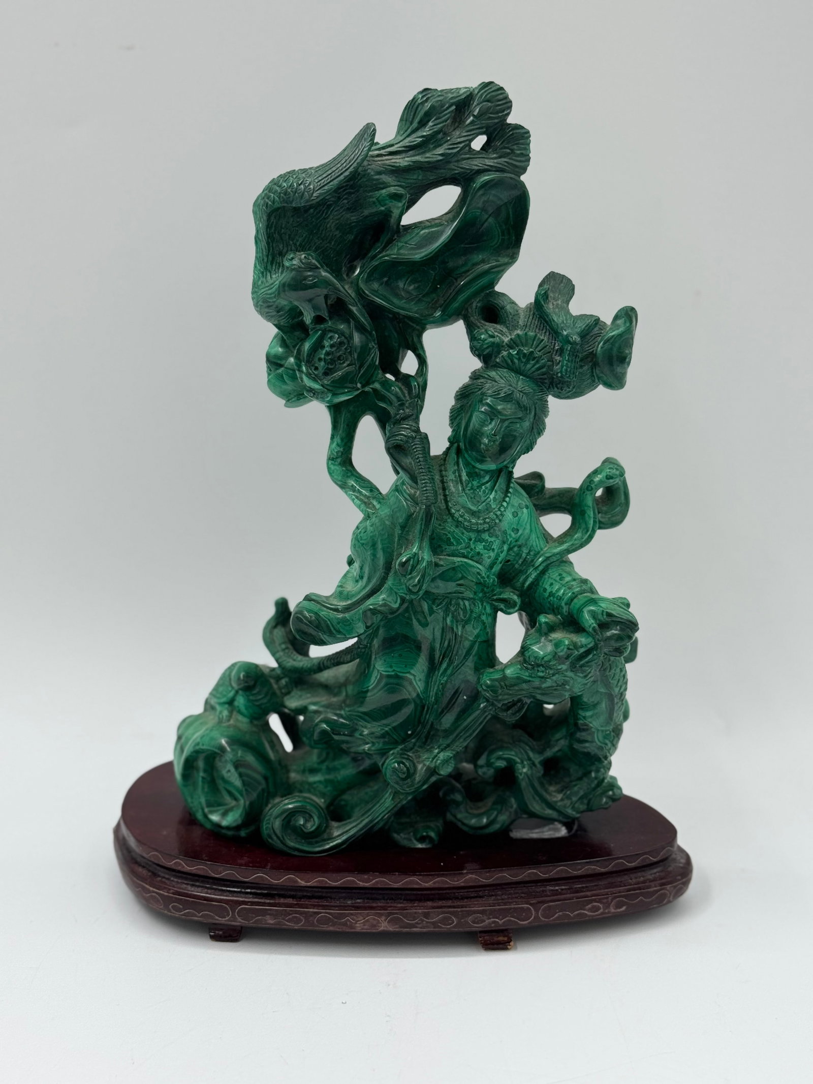 Malachite Sculpture of Guanyin with Dragon (1 of 5)