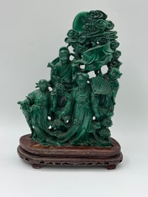 Carved Malachite Figural Group on Stand