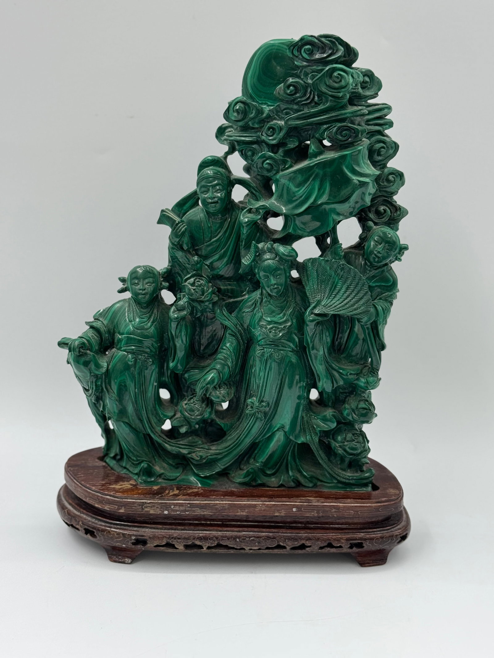 Carved Malachite Figural Group on Stand (1 of 3)