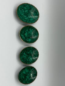 Set of Four Malachite Cabochons in Metal Bezels