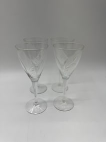 Set of Four Etched Glass Wine Stems