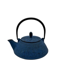 Blue Cast Iron Teapot with Geometric Design