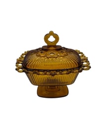 Vintage Amber Glass Covered Compote Dish