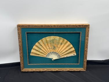 Framed Hand Fan with Courting Scene, Signed