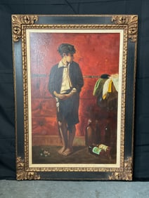 Painting of a Boy with Hat - Gustavo Mancinelli (1842-1906)