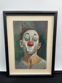 Ivan Vleck, Clown Portrait, Oil on Board, Framed
