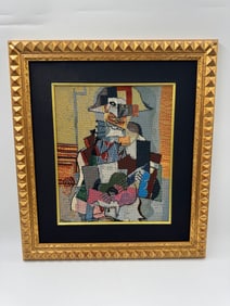 Picasso  Style Needlepoint Tapestry in Gilt Frame