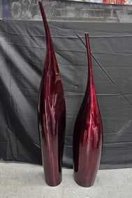 Pair of Modern Red Lacquered Floor Vases, Artist Unknown