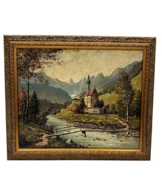 "Ramsau b. Königssee" Antique German Landscape Oil Painting