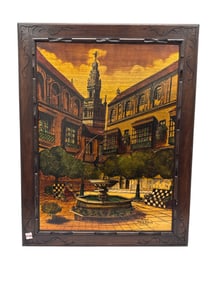 Sevilla Plaza de Do Elvira by J. Mate Oil on Gold Leaf