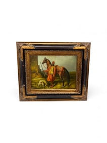 "Moor with a horse" by N. Henry Bingham (American, b.1939) Oil Metal Plaque