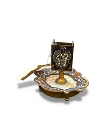 Antique Champleve Match Holder and Ashtray