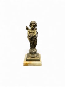 Antique Bronze Cherib Figure on Marble Base