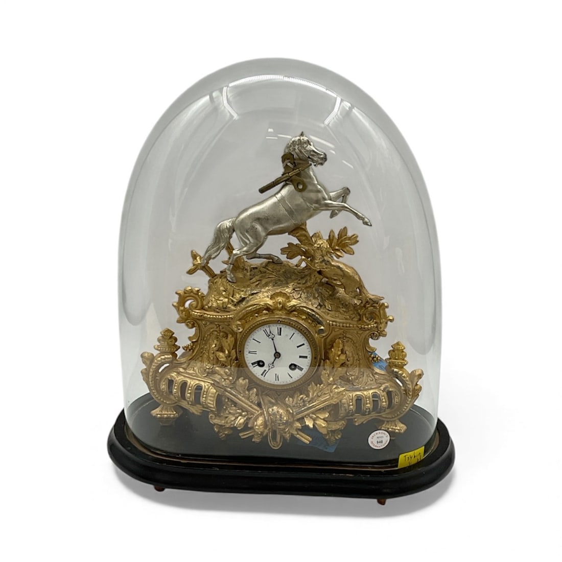 Antique French Gilt Bronze Horse Clock Under Glass Dome (1 of 8)